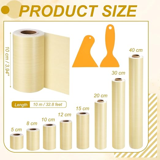 PATIKIL Wood Grain Repair Tape, 4" x 33' Self Adhesive Realistic Wood Tape with Scraper Durable Repair Patch for Furniture Floor Window Door Table DIY Home Decor, Yellow Fir