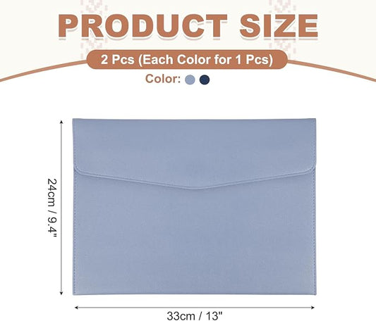 PATIKIL 2Pcs PU Leather A4 File Folder, Document Holder Envelope Waterproof Napa Texture Filing Organizer Portfolio Folder Case with Magnetic Snap for Home Office, Light Blue, Navy Blue