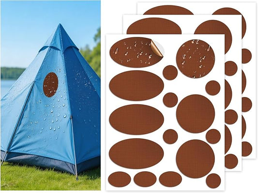 Waterproof Self-Adhesive Nylon Fabric Repair Tape - Tent Repair Kit,48pcs Fabric Patches for Tent, Jacket, Clothes, Puffer Down Jacket,Sleeping Bag, Outdoor Gear Tenacious Repairs Tape, Light Coffee