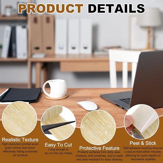 uxcell 2 Pcs Wood Grain Repair Tape, 2.2" x 15ft Self Adhesive Wood Grain Colored Duct Tape Waterproof Repair Patch for Furniture Floor Scratch Fix, Baseboards, DIY Decor, Light Yellow