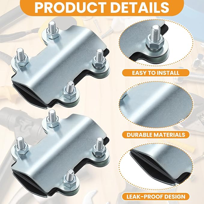 LEIFIDE 3 Pcs Pipe Repair Clamps Metal Pipe Clamp Repair Kit for 3/8 In 1/2 In and 3/4 Inch IPS Pipes
