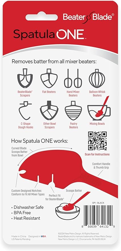 Silicone Spatula ONE Mixer Beater Scraper and Spatula Set, Cherry Red & Black