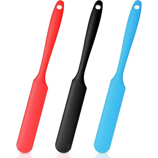 Mudder 3 Pcs Non-stick Wax Spatulas Silicone Waxing Applicator Hair Removal Sticks Applicator Spatula Reusable Hard Wax Scraper for Home Salon Body Use(Black, Red, Blue)