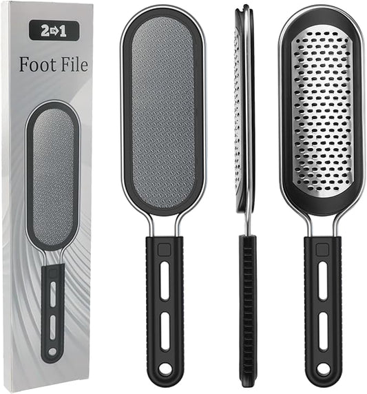 FREATECH Nano Glass & Stainless Steel Foot File 2-in-1 Foot Rasp for Callus Remover, Professional Pedicure Tool for Hard Cracked Dead Heel Skin, Smooth Exfoliating Heel Care for Home Spa Shower