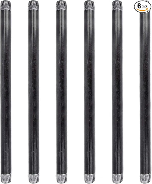PIPE DÉCOR 1/2” x 16” Malleable Cast Iron Pipe Nipple, Pre Cut Connectors, Industrial Steel Grey Fits Standard Half Inch Black Threaded Pipes Nipples and Fittings, Build Vintage DIY Furniture, 6 Pack