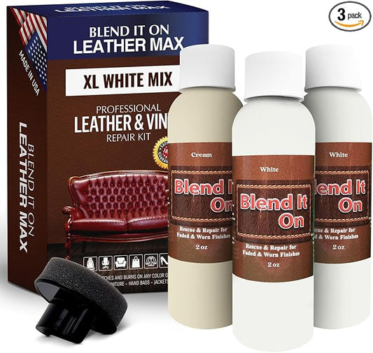 Blend It On XL White Mix Leather and Vinyl Repair Kit - Now with 6 Ounces for Furniture, Jacket, Car Seat, Boots, Easy Instructions to Match Colors, Any Material No Mixing Chart Needed (White Mix)