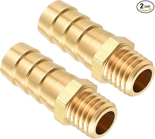 Pack of 2 Brass Hose Barb Fittings 12mm Hose Barb to M12x1.75 Male Fittings for Home Machines, Massage Bathtubs, and Irrigation Systems