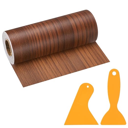 PATIKIL Wood Grain Repair Tape, 6" x 33' Self Adhesive Realistic Wood Tape with Scraper Durable Repair Patch for Furniture Floor Window Door Table DIY Home Decor, Teak