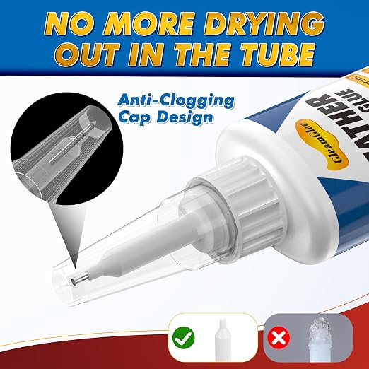 Leather Glue 1.23 oz - Clear, Waterproof Adhesive for Leather Repair on Shoes, Sofas, Furniture, Car Seats, Bags & More – Ultra Strong, Fast-Drying Glue for Purses & Upholstery