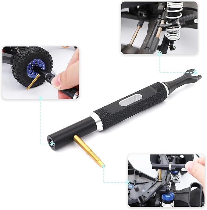 RC Multi-Function Wrench Turnbuckle Nut Ball Joint Remover 4mm Universal Repair Tool with 2.0mm Screwdriver for 1/10 1/8 1/24 Crawler Truck Off Road Car Boat Drone Airplane(Black Red)