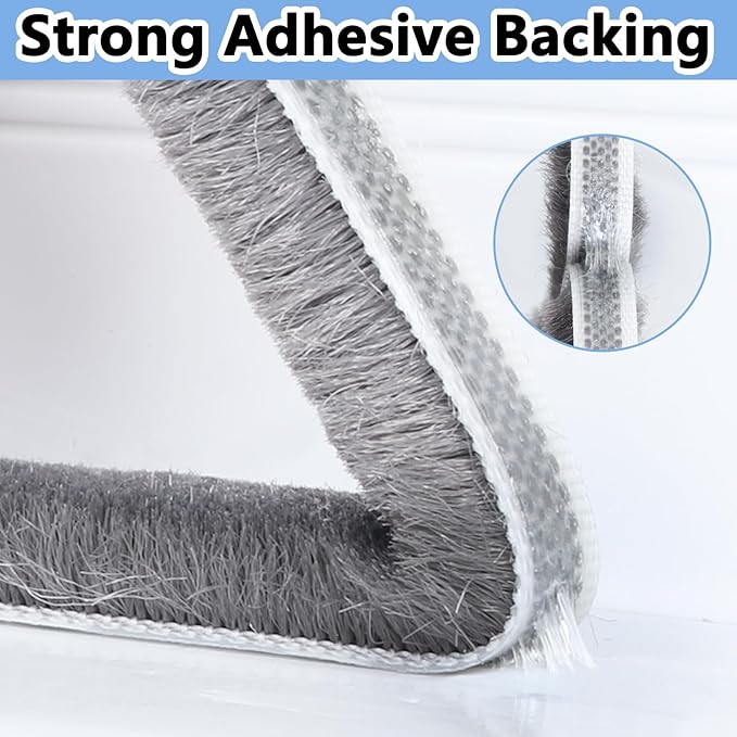Pile Weather Stripping Brush Seal Strip for Door Window Gap 0.9 x 0.4in x 66FT Self Adhesive Draft Stopper Soundproof Insulation Weather Seal Strip for Interior Sliding Glass Door Garage Door
