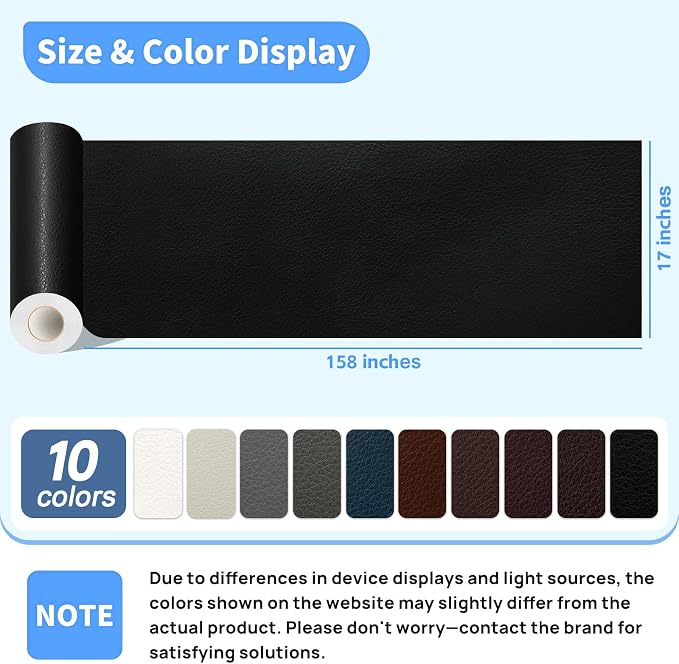 Leather Repair Patches, 17X158 Inch Self-Adhesive Leather Repair Tape, Stretch Vinyl Repair Kit for Couch Furniture Sofas Car Seats (Coffee, 17X158 Inch)