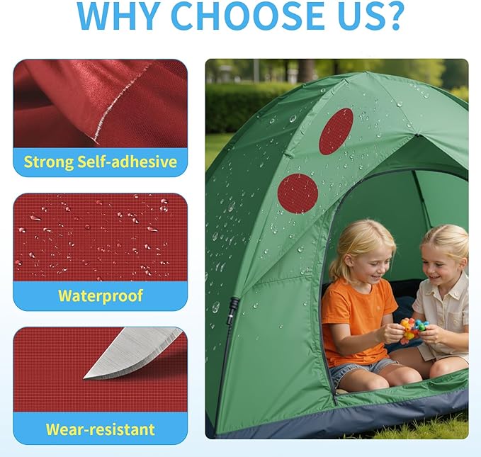 Waterproof Nylon Fabric Repair Tape Tent Repair Kit, 4pcs Outdoor Gear Tenacious Fix Tape, Self-Adhesive Fabric Patches for Clothes, Down Puffer Jacket, Tent, Sleeping Bag, Backpack, Red