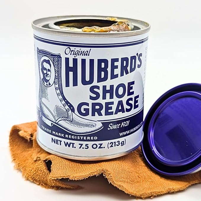 Huberd's Shoe Grease – Leather Conditioner & Waterproofer Since 1921 | 7.5 oz can. Beeswax & pine tar formula. Waterproofs, conditions & softens boots, shoes, saddles, bags, and leather gear.
