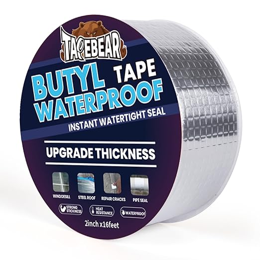 TAPEBEAR Extra Thicker Butyl Tape Waterproof 2inch x16feet, 51mil Aluminum Butyl Sealant Tape, Duct Sealing Adhesive for RV Roof Repair, Boat and Pipe Sealing, Metal, Glass & EDPM Roof Leak Patching