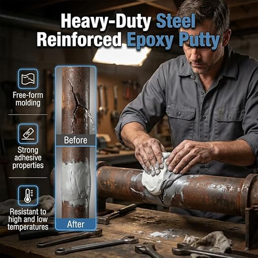 Steel Reinforced Epoxy Putty, 2026 Upgraded Epoxy Putty, Durable Metal Repair Putty for Filling Cracks and Holes, Portable Multi Surface Repair Putty for Pipe and Railing Repair (1)