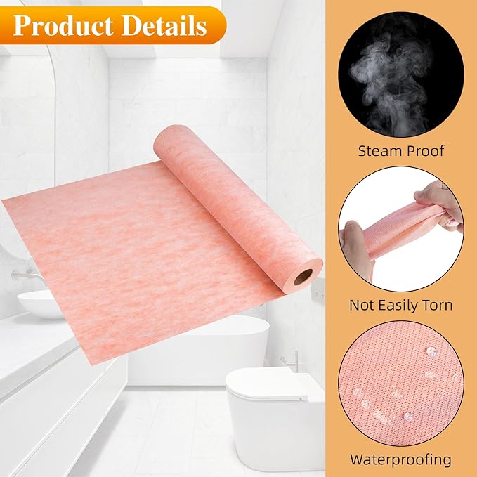 Waterproof Membrane for Shower,3.3ftx65ft Shower Waterproofing Membrane Uncoupling Band for Tile Wall Floor Bathroom Sauna Steam Room and Wet Areas,Tile Underlayment Seam Tape,23.6Mils Thick,214 Sq Ft