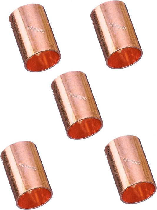 EZ-FLUID 2" C X C LF Copper Slip Coupling Pressure Fitting Without Stop, Sweat Solder Connection Connector End Repair Coupler, Residential,Commercial Plumbing (5)