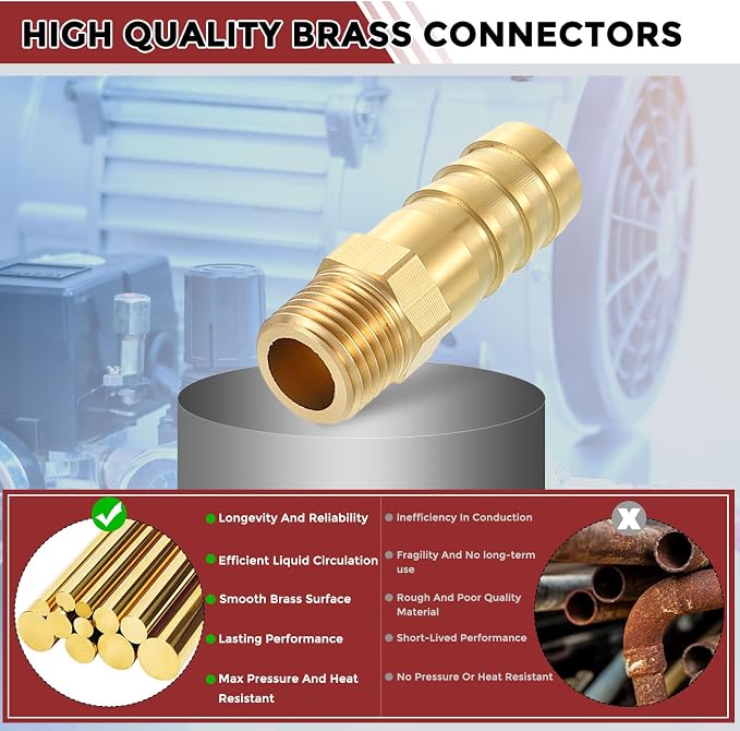 Pack of 1 Brass Hose Barb Fittings Adapter Connector 10mm Hose Barb to M10x1 Male Fittings for Home Machines, Massage Bathtubs, and Irrigation Systems