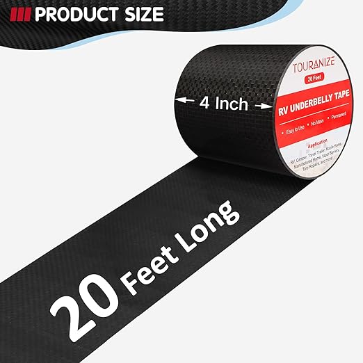 RV Underbelly Material RV Underbelly Tape, 4'' x 20' Waterproof Flex Belly Tape with Permanent Sealing Adhesive for Mobile Home, Camper Travel Trailer, Tear Repair Patch, Black