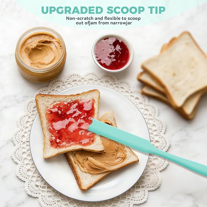 Silicone Jar Spatula Set of 5, Long Handle Skinny Spatula and Spurtle for Sourdough Starter, Flexible Jar Scraper for Peanut Butter, Jam, Icing, Cream with No Batter Left Behind (5)