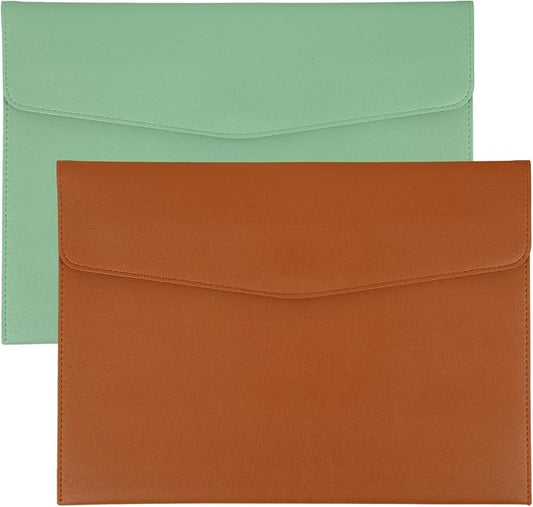 PATIKIL 2Pcs PU Leather A4 File Folder, Document Holder Envelope Waterproof Napa Texture Filing Organizer Portfolio Folder Case with Magnetic Snap Closure for Home Office, Green, Brown
