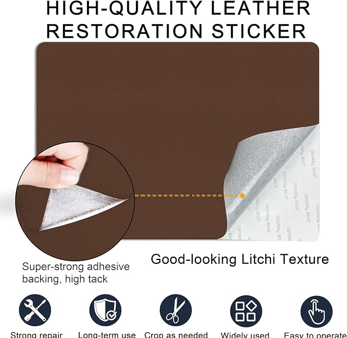 Self Adhesive Leather Repair Patch,8x12 inch Vinyl Repair Kit,Leather Repair Kit for Furniture,Car Seat,Couch,Office Chair, 2 Pcs Dark Brown
