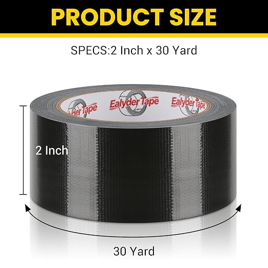 Professional Heavy-Duty Duct Tape 2 Inches x 30 Yards, 3 Pack Waterproof Cloth Gaffer Tape for Indoor/Outdoor Use, Repairs, Bundling, Sealing & DIY, Black