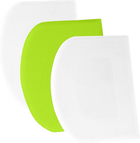 SURDOCA Dough Scraper Bench Scraper - 3P 11.8x7.3" Plastic Flexible Bowl Scraper, Sharp Edge & Angles Cake Scraper. Non-Slip Bakeware Decorating Tools Sculpting & Modeling Tools - White+Green+White