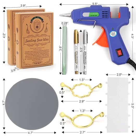 Wax Seal Kit, WASOHLING 40Pcs Sliver Sealing Wax Sticks with Glue Gun, Wax Seal Molds, Silicone Mat, Marker Pens, Premium Kit for Wedding Invitations Envelopes Cards (Silver)