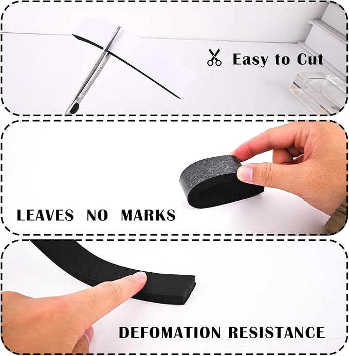 1/2 inch Wide x 1/8 inch Thick Single Sided Foam Weather Stripping, Closed Cell, High Density, Soundproof, Self-Adhesive Foam Insulation Strip for Door Frame, AC Window Units, Black