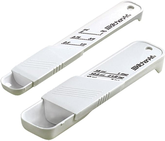 KitchenArt Adjust-A-Teaspoon And Adjust-A-Tablespoon Set, Plastic, 2-Piece, White,9 x 3.5 x 0.75 inches