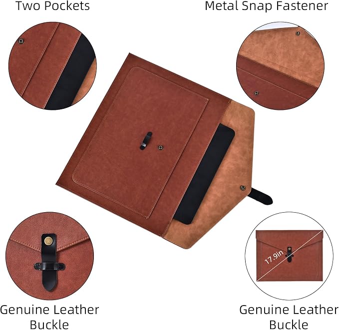 Black PU Leather File Folder, Snap Closure File Organizer, Important Document Folder with Pockets, Document Organizer, Laptop Sleeve Notebook Case, A4 Envelopes Filing Folder