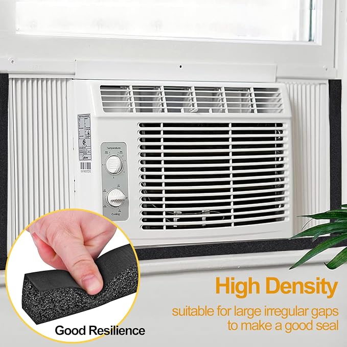High Density Foam Tape Air Conditioner Window Seal, 2x1 Inch Thick Foam Stripe with Adhesive for Window AC Insulation, Weather Stripping for Doors and Windows Insulation, AC Foam Tape, Black