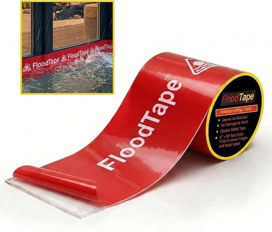 FloodTape® Waterproof Adhesive Tape – 8 inches Extra Wide x 20 feet Long Roll - Temporary Flood and Snow/Ice Water Barrier for Doors & Windows – Double-Sided, No Residue, No Damage, Easy Installation