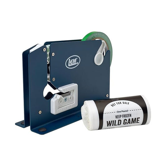 LEM Products Ground Meat Packaging System, Poly Bag Sealer Machine with Tape, 50 Wild Game Meat Bags, Freezer-Ready Packing Kit for Meats, Ground Beef, Deer Processing