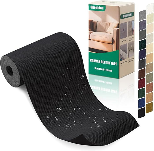 Gheeidau Canvas Repair Tape 4×70 Inch Waterproof Self-Adhesive Fabric Repair Patch for Repairing Boat Covers,Tents,Patio Umbrellas,Car Seats,Luggage,Sofas.(Black)