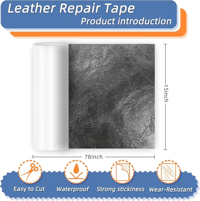 Self Adhesive Faux Leather Repair Patch,1Roll 15x78 Inch Leather Repair Tape for Furniture,Couch Tape for Couches,Bed,Car Seats,Chair,Dark Gray