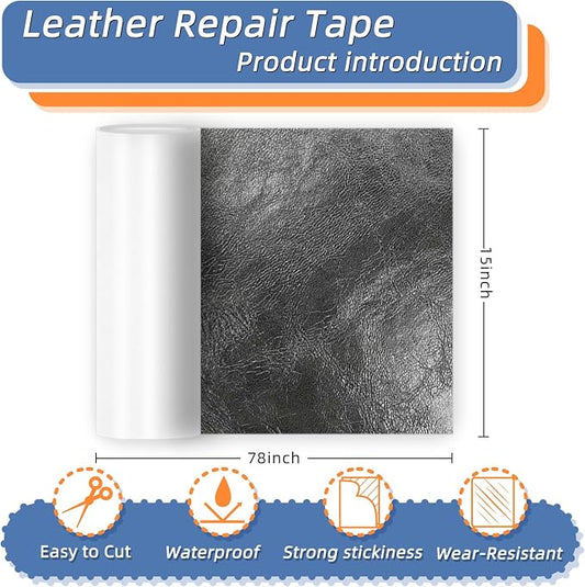 Self Adhesive Faux Leather Repair Patch,1Roll 15x78 Inch Leather Repair Tape for Furniture,Couch Tape for Couches,Bed,Car Seats,Chair,Dark Gray