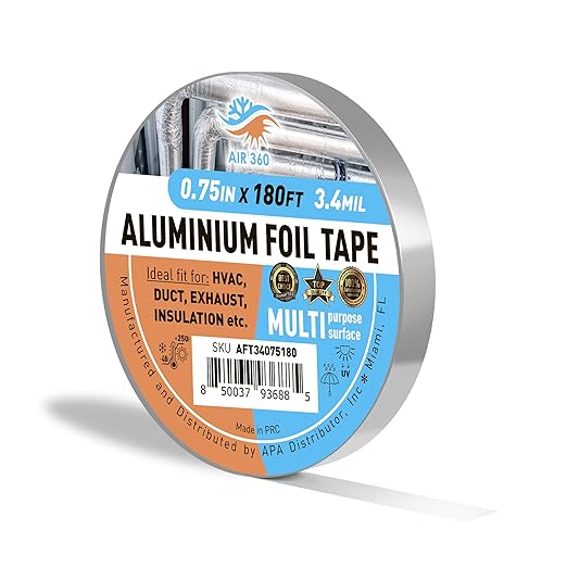 Aluminum 0,75" x 180 ft High Temperature Foil Duct Tape, HVAC Cold Weather 3/4" AC Tape, Waterproof Fire Proof Metal Tape for Air Conditioner, Thick Flex Duct Tape for Vent Repair, Pipe Insulation