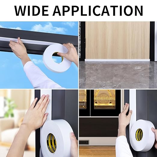 Single-Sided Adhesive EVA Foam Tape 2in x 16.4FT,White Foam Weather Stripping,Door Seal & Window Insulation Tape,Waterproof Sound Proof Seal Strip for Doors,Windows,Garage Door & Gap Sealing
