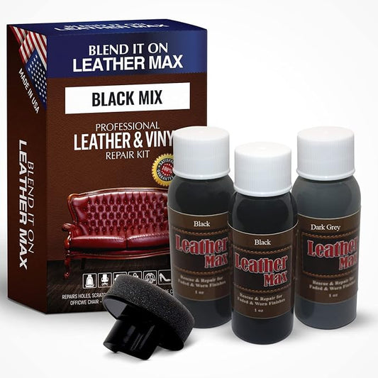Blend It On Leater Max Black Mix Leather Repair Kit for Couches - Vinyl & Upholstery Repair Kit for Car Seats, Sofa & Furniture - Liquid Scratch Filler Formula Repairs Couch Tears & Burn