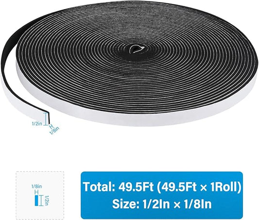 DGSL Foam Insulation Tape, 1/2In x 1/8In x 49.5Ft Weather Stripping Door Seal Strip for Doors and Windows,Sliding Door,Sound Proof Soundproofing Door Seal,Weatherstrip,Air Conditioning Seal Strip