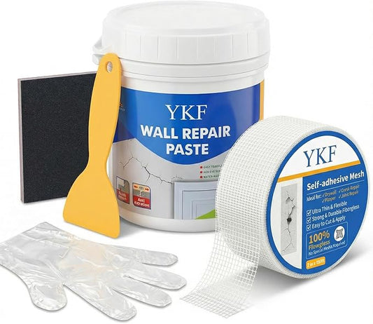 Drywall Repair Kit (18 oz) - Spackle Wall Repair Paste with Scraper & Self-Adhesive Mesh - Quick Dry, Waterproof Wall Mending Agent for Holes, Cracks, Nail Holes, Dents, Graffiti (White)