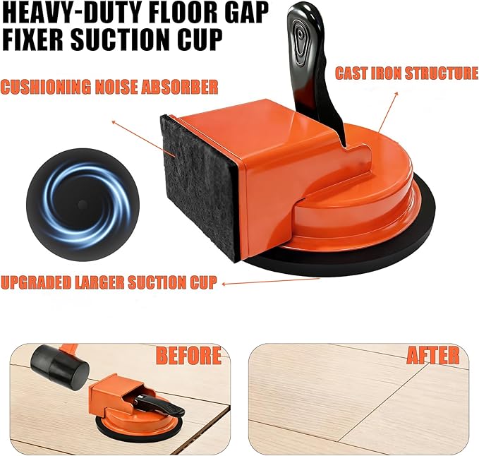 Floor Gap Fixer Tool, Newly Laminate Floor Gap Repair Tool, Enhanced Vacuum Suction Cup, Floor Suction Cup Tool for Gaps, Vinyl, Wood & Tile Flooring (Orange with Hammer)