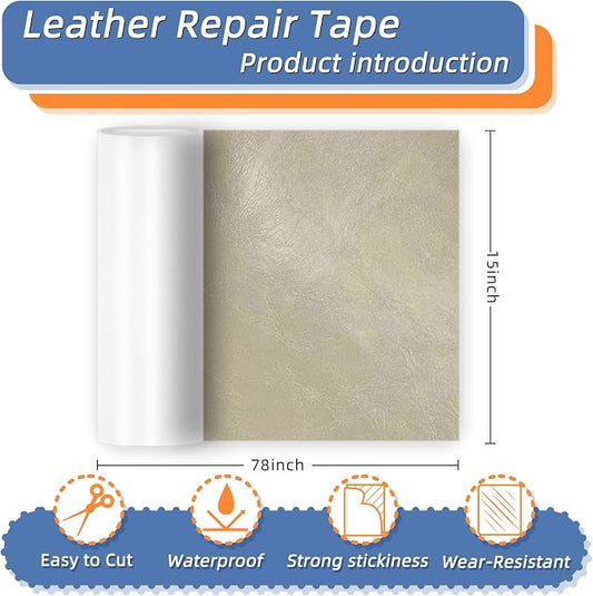 Self Adhesive Faux Leather Repair Patch,1Roll 15x78 Inch Leather Repair Tape for Furniture,Couch Tape for Couches,Bed,Car Seats,Chair,Light Gray