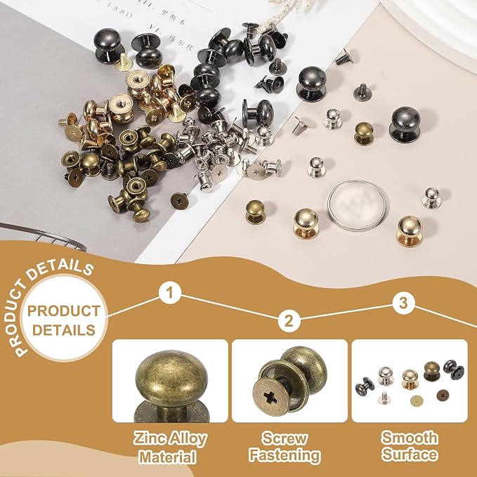 PATIKIL 12 mm Leather Rivets, 20 Sets Ball Head Stud Screw Back Round Head Button Chicago Screw Nipple Stud Rivet for Leather DIY Craft Handbag Belt Repairs, Bronze