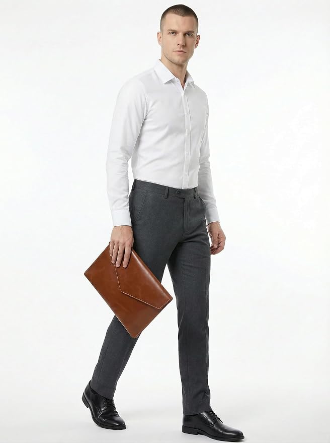 Vintage Leather 13.5" Business Clutch Envelope Bag Documents Certificate Laptop Sleeve Case Office File Folder (Orange)