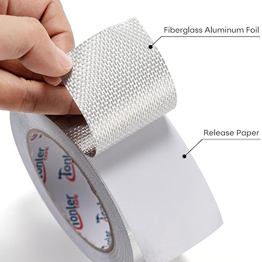 Fiberglass Aluminum Foil Tape 2in×82ft, Heavy Duty Flame Retardant Heat Shield, Reflective Thermal Insulation Adhesive for Exhaust Pipe, Muffler, Automotive & HVAC Duct Sealing