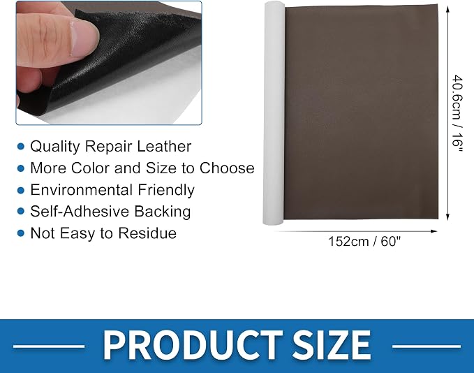 Self Adhesive Leather Repair Patch Strong Stickiness 60"x16" Leather Repair Tape PU Leather Deep Brown 1 Pcs